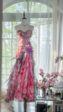 Vintage Floral Sweetheart Strapless Design A-line Romantic Chiffon Evening Dress Prom Dress HZ0319