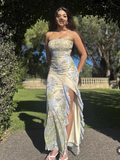 Sweet Strapless Floral Design Irregular Hem A-line Women Party Dress, HZ0319