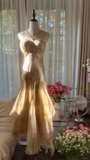 Retro Sweetheart Mermaid Spaghetti Strap Design A-line Romantic Chiffon Evening Dress Prom Dress HZ0319
