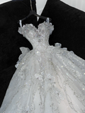Gorgeous Shiny Beaded White Sweetheart Tulle Sequin Design Elegant A-Line Floor-length Wedding Dress HZ0319