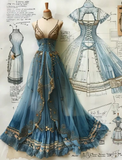 Blue Spaghetti Straps V Neck A-Line Beading Long Prom Dress Evening Gown, HZ0319