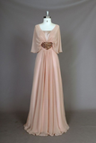 Elegant Light Pink A-Line Chiffon Modest Long Formal Prom Dress Evening Dress, HZ0319
