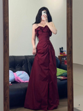 Elegant Burgundy Strapless A-Line Long Party Dresses Birthday Outfits, HZ0319