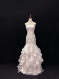 Light Pink Strapless Mermaid Chiffon Vintage Party Dresses Birthday Outfits, HZ0319