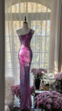 Purple One Shoulder Sequins Mermaid Long Prom Dress Vintage Party Dress, HZ0319