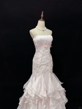 Light Pink Strapless Mermaid Chiffon Vintage Party Dresses Birthday Outfits, HZ0319