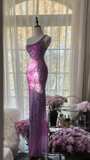 Purple One Shoulder Sequins Mermaid Long Prom Dress Vintage Party Dress, HZ0319