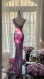 Purple One Shoulder Sequins Mermaid Long Prom Dress Vintage Party Dress, HZ0319