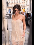 Fashion Beige Strapless Design A-line Tulle Women Party Dress, HZ0319