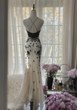 Elegant White Straps Mermaid Chiffon Beading Vintage Long Evening Party Dress, HZ0319