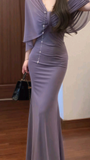 Dusty Purple Off Shoulder Mermaid Long Formal Evening Party Dresses, HZ0319