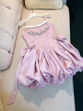 Chic Pink Spaghetti Strap Beading A-line V-neck Party Dresses Homecoming Dresses, HZ0319