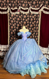 Blue Off Shoulder A-Line Chiffon Princess Evening Gowns Birthday Ball Gowns, HZ0319