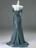 Burgundy Off Shoulder Mermaid Satin Long Formal Evening Party Dresses, HZ0319