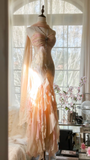 Fairy Pink Spaghetti Straps Mermaid Beaded Long Evening Dresses Birthday Outfits, HZ0319