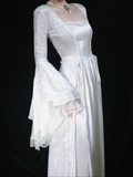Retro White Long Sleeves A-Line Lace Long Formal Prom Dresses Evening Gowns, HZ0319