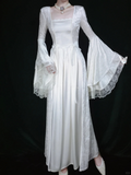 Retro White Long Sleeves A-Line Lace Long Formal Prom Dresses Evening Gowns, HZ0319