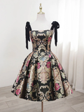 Vintage Floral Applique Spaghetti Strap Design A-line Satin Party Dress Homecoming Dress HZ0319