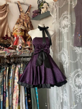 Purple Strapless A-Line Satin Short Party Dresses Vintage Homecoming Dresses, HZ0319