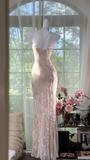 Elegant Light Pink Floral Applique Romantic Chiffon Evening Dress Prom Dresses HZ0319