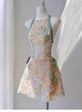 Vintage Fashion Floral Halter Dress Design A-line Party Dresses Homecoming Dresses, HZ0319