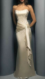 Elegant Ivory Strapless Mermaid Satin Long Party Dress Evening Gown, HZ0319