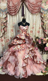 Retro Strapless A-Line Printed Floral Quinceanera Dress Birthday Ball Gown, HZ0319