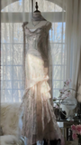 Light Pink Straps Mermaid Beaded Long Evening Dresses Birthday Outfits, HZ0319