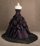Dark Purple Strapless A-Line Satin Beading Vintage Party Dress Evening Gowns, HZ0319