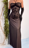 Elegant Brown Halter Neck Mermaid Beading Vintage Long Evening Party Dress, HZ0319
