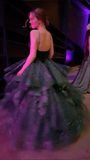 Green Spaghetti Straps A-Line Long Formal Prom Dress Evening Ball Gown, HZ0319