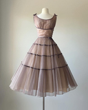 Light Pink Sleeveless A-Line Chiffon Midi Length Party Dresses Birthday Dresses, HZ0319