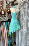 Retro Blue Sweetheart Ruffle Design A-line Chiffon Party Dress Homecoming Dress HZ0319