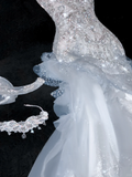 Elegant Sweetheart Lace Tulle Beaded Applique Design Gorgeous Mermaid Floor-length Wedding Dress HZ0319