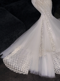 Gorgeous Ivory Sweetheart Tulle Sparkling Sequin Design Elegant Mermaid Floor-length Wedding Dress HZ0319