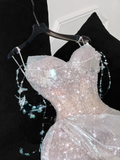 Gorgeous Sparkling Champagne Sequin Sweetheart Mermaid Elegant Chiffon Evening Dress Prom Dresses HZ0319