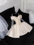 Elegant Ivory Off-the-shoulder Simple Design A-Line Satin Short Homecoming Dress Party Dress HZ0319