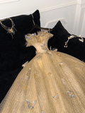 Gorgeous Shiny Yellow Sequin Beaded 3D Butterflies A-Line Floor-length Evening Dress Prom Dresses HZ0319