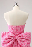 Vintage Rose Pink Bow Design A-line Floral Sleeveless Strapless Homecoming Dress, HZ0319