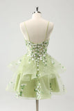 Vintage Mint Green Floral Embroidery Design A-line Spaghetti Strap Homecoming Dress, HZ0319
