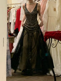 Vintage Prom Dress A Line V-neck Gala Dress Formal Dress Evening Dress HZ0319
