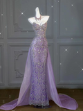Stunning Lilac Sweetheart Mermaid Beading Long Party Dress Evening Gown, HZ0319