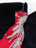 Gorgeous Shiny Red Beaded Sequined Embroidery Design Mermaid Prom Dress Evening Dress HZ0319