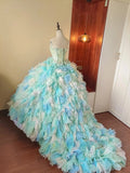 New Arrival Prom Dress Strapless Tulle Tiered Evening Dress Quinceanera Dress Ball Gown HZ0319