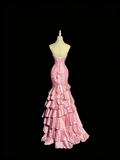 Charming Prom Dress Light Pink Sweetheart Pleated Tiered Mermaid Gala Dress Evening Dresses Birthday Party Dress HZ0319