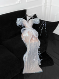 Vintage Sparkling Champagne Sequin Off-the-shoulder Sheath Elegant Chiffon Evening Dress Prom Dresses HZ0319