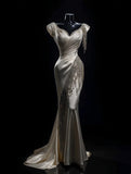 Gorgeous Satin Prom Dress Sweetheart Pleated Beading Mermaid Formal Dresses Gala Gown Evening Dress HZ0319