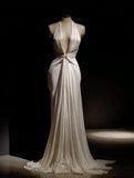 Elegant Prom Dress V-neck Pleated Mermaid Formal Dresses Gala Gown Evening Dress HZ0319