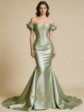 Elegant Prom Dress Light Green Off Shoulder Mermaid Evening Gown Birthday Party Outfits Gala Dress HZ0319