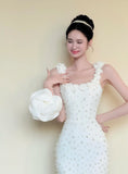 Elegant Prom Dress White Square Neck Sheath Beading Gala Dress Evening Gown Birthday Party Outfits HZ0319